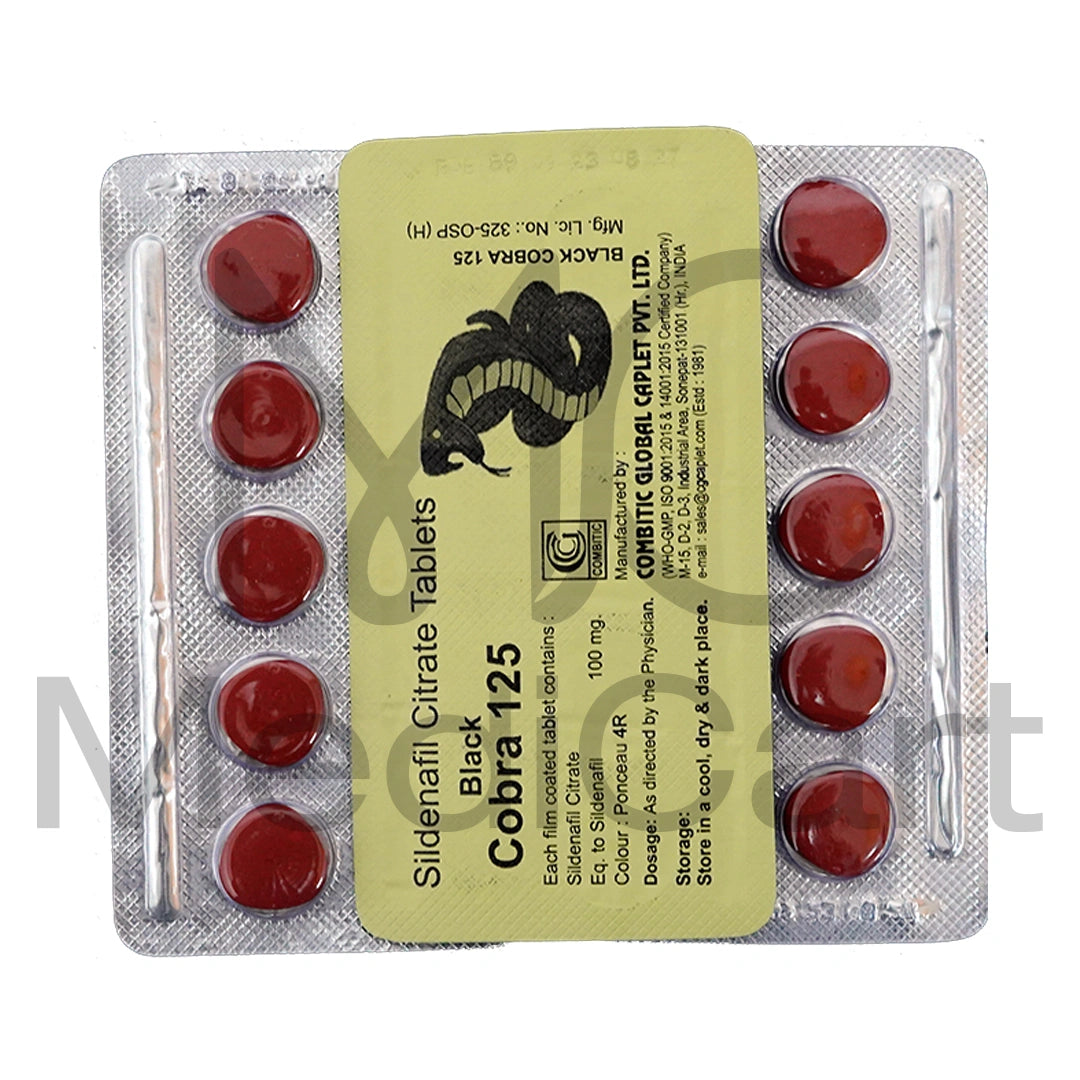 Black Cobra 125 Sildenafil 100mg – Combitic Indian Generic | 5 Tablets