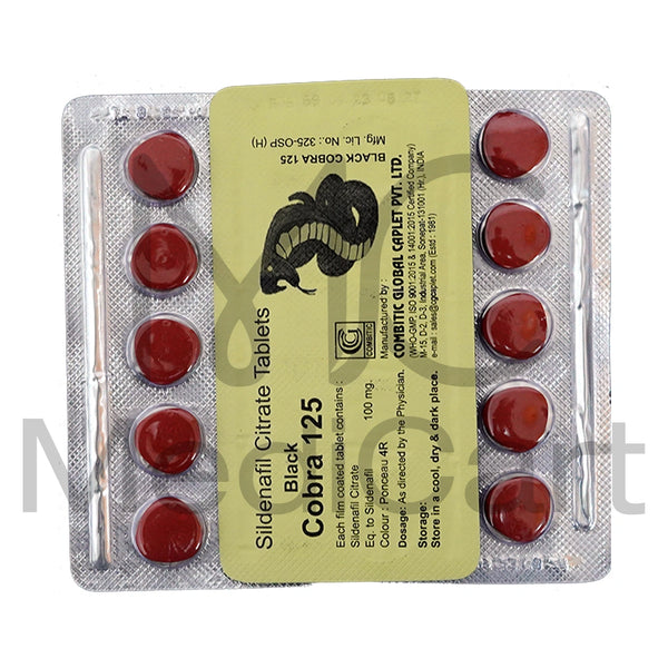 Black Cobra 125 Sildenafil 100mg – Combitic Indian Generic | 5 Tablets