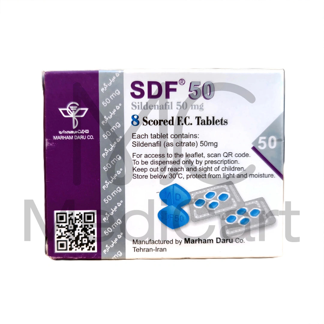 SDF 50mg Sildenafil Tablets by Marham Daru – 8 Tablets