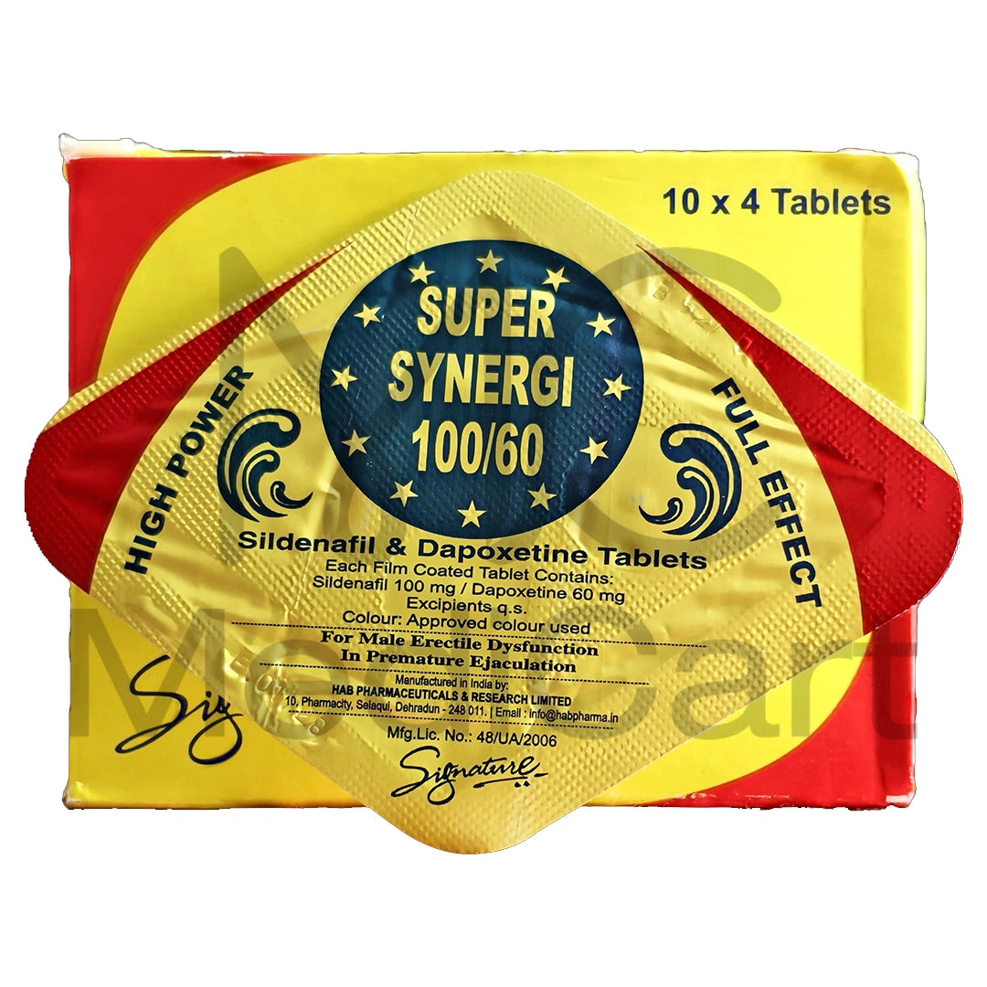 Super Synergi 100/60 Tablets – Sildenafil 100mg + Dapoxetine 60mg | 4 Tablets